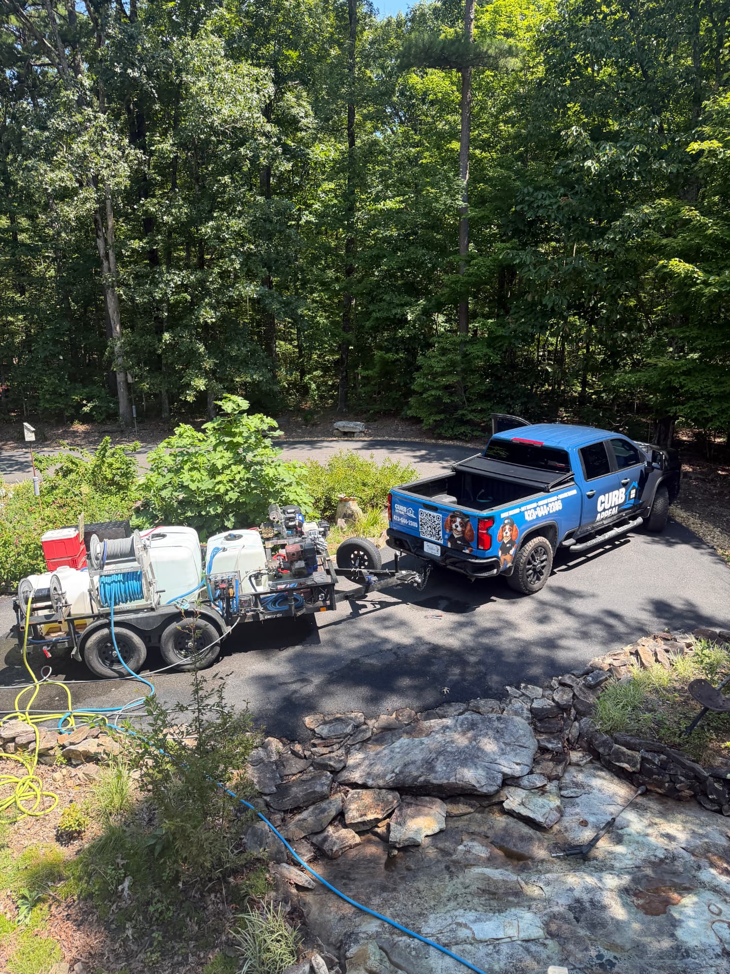 Curb Appeal truck and cleaning trailer ready for a residential project